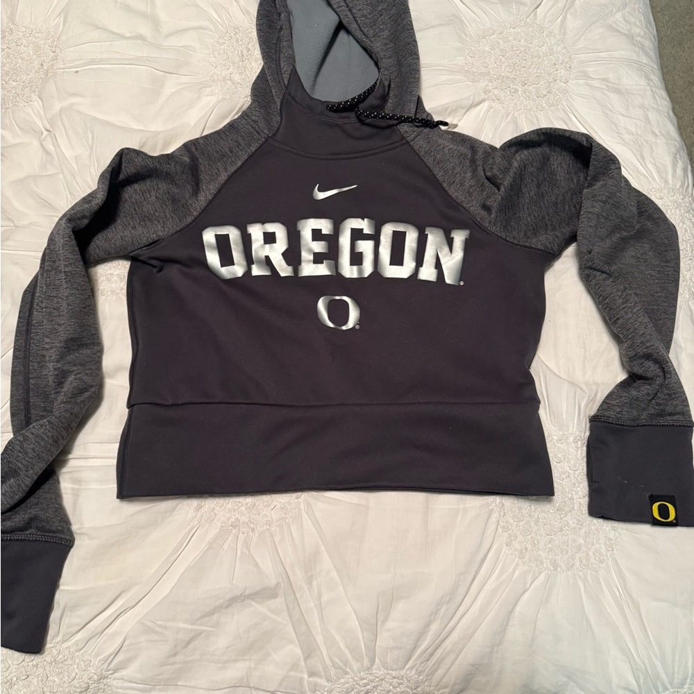 Nike Women's Oregon Gray and Black Hoodie